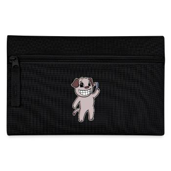 Hund mit Zahnbürste - Federtasche - Schwarz - Vorne