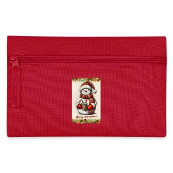 Cheerful snowman with hot chocolate - Pencil Case - red - Front