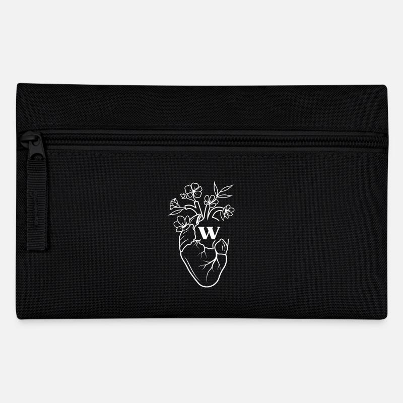 Buchstabe w Weiße Blumen Anatomie Herz - Federtasche - Schwarz