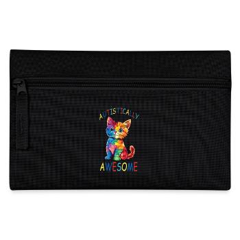 Autistically Awesome Autism Cat - Pencil Case - black - Front