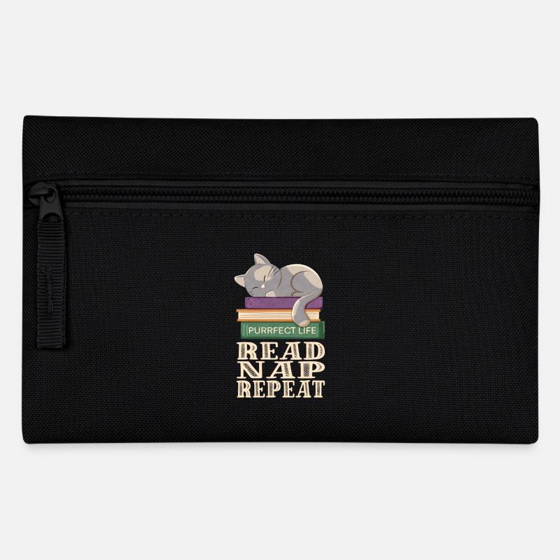 Reading, sleeping, repeating and cats - Pencil Case - black