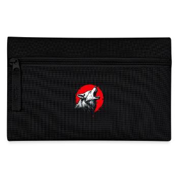 Wolf Design Backprint , Rot und Weiß Kunstmotiv - Federtasche - Schwarz - Vorne