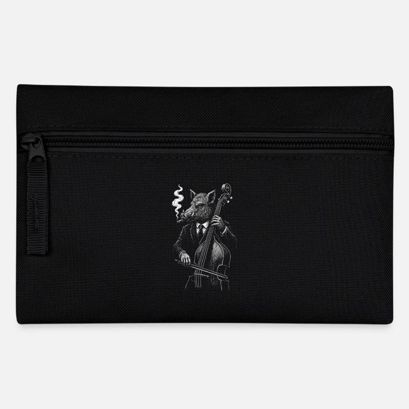 Boar Plays Double Bass in Suit - Pencil Case - black