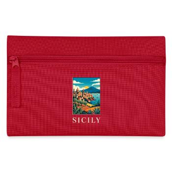 Sicilian Coastal Vista in Bold Colour Italy Travel - Pencil Case - red - Front