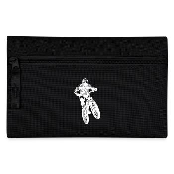 Mountainbiker springt mit Fahrrad - Federtasche - Schwarz - Vorne