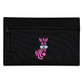 pinkes Zebra mit Sonnenbrille - Federtasche - Schwarz - Vorne