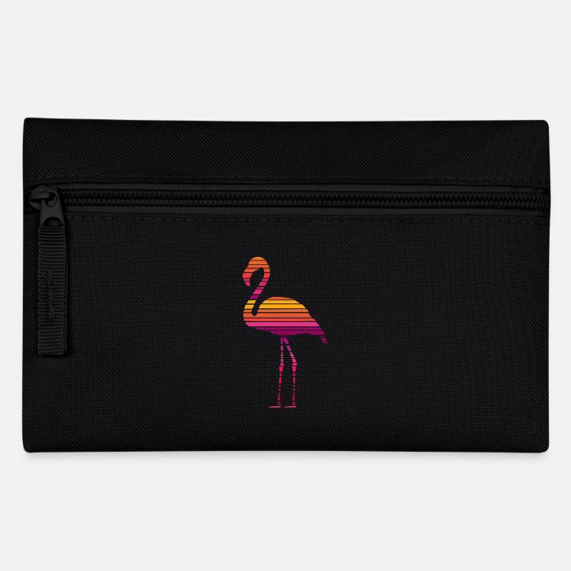 Flamant rose rétro fait de rayures colorées. - Trousse - noir