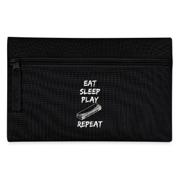 Shirt Geschenk Mundharmonika eat sleep play - Federtasche - Schwarz - Vorne