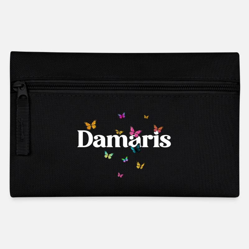 Schöner Mädchenname mit Schmetterlingen DAMARIS - Federtasche - Schwarz