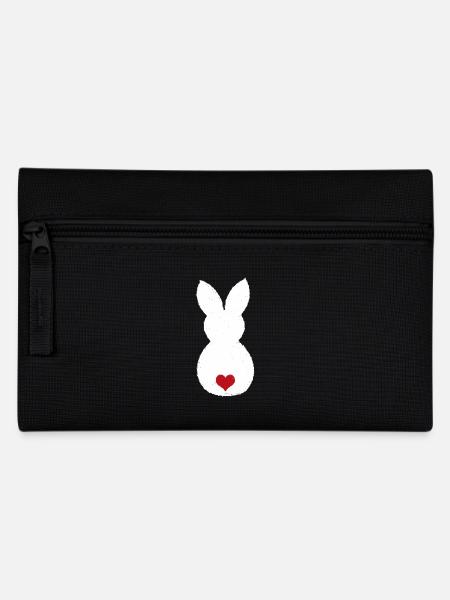 Hase mit Puschel-Herz / Ostern Häschen Osterhase - Federtasche - Schwarz