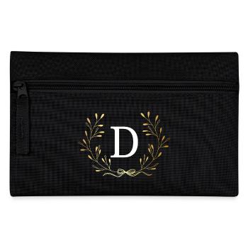Gold Floral Crown Letter - Pencil Case - black - Front