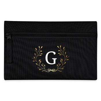 Letter g Gold Floral Crown - Pencil Case - black - Front