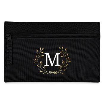 Letter M Gold Floral Crown - Pencil Case - black - Front
