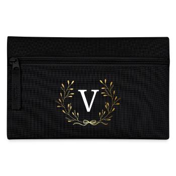 Letter V Gold Floral Crown - Pencil Case - black - Front