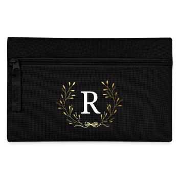 Letter r Gold Floral Crown - Pencil Case - black - Front