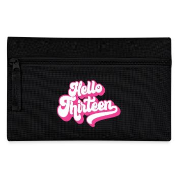 13th Birthday Gift, Hello Thirteen, 13 Years Old - Pencil Case - black - Front