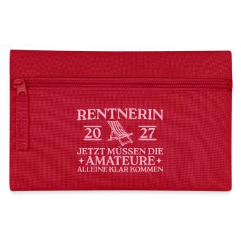 Rentnerin 2027 Liegestuhl – Abschied Kollegin - Federtasche - Rot - Vorne