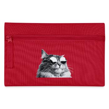 Grey Cat with Sunglasses Portrait - Pencil Case - red - Front