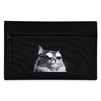 Grey Cat with Sunglasses Portrait - Pencil Case - black - Front