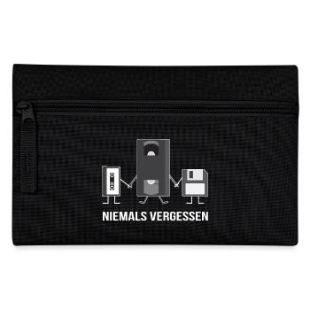 90er T-Shirt 2018 - Neunziger Motiv Retro - Federtasche - Schwarz - Vorne