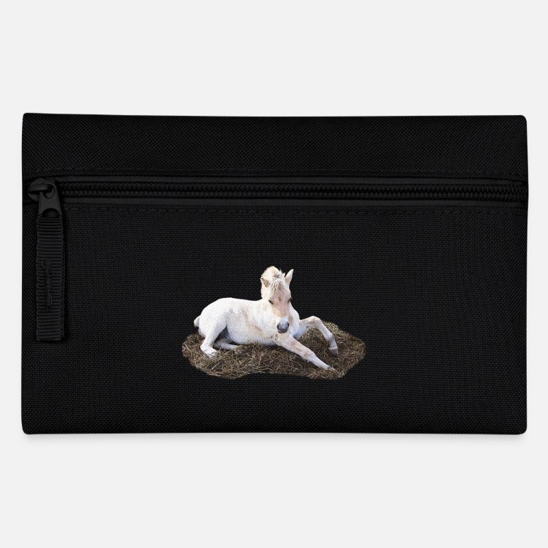 Lying foal in straw, baby animal designs - Pencil Case - black