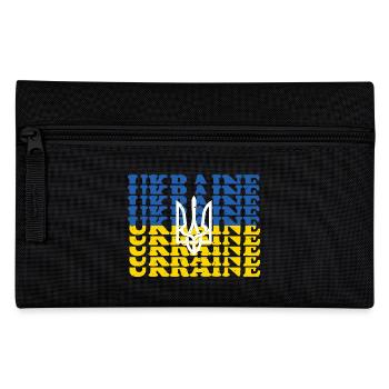 Vintage Ukrainian Flag And Trident Emblem Artwork - Pencil Case - black - Front
