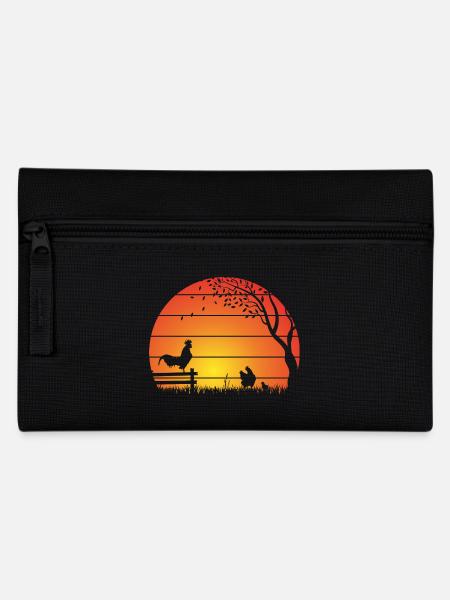 Hühner Sonnenuntergang - Federtasche - Schwarz