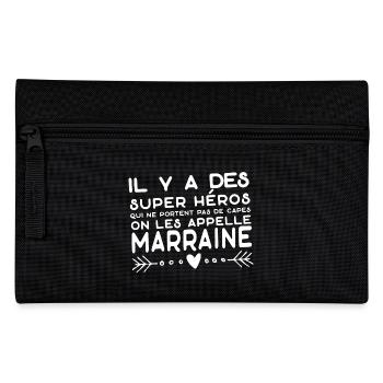 "marraine super héros" t-shirt humour marraine - Trousse - noir - Devant