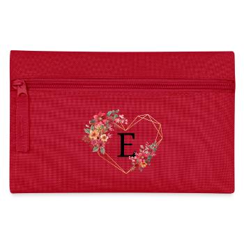 Buchstabe e florales goldenes Herz - Federtasche - Rot - Vorne