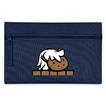 Pferd hinter Zaun versteckt Holz Mauer Stalltür - Federtasche - Navy - Vorne