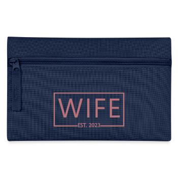 Wife Est. 2023 Engagement Bridal Shower Wedding - Pencil Case - navy - Front