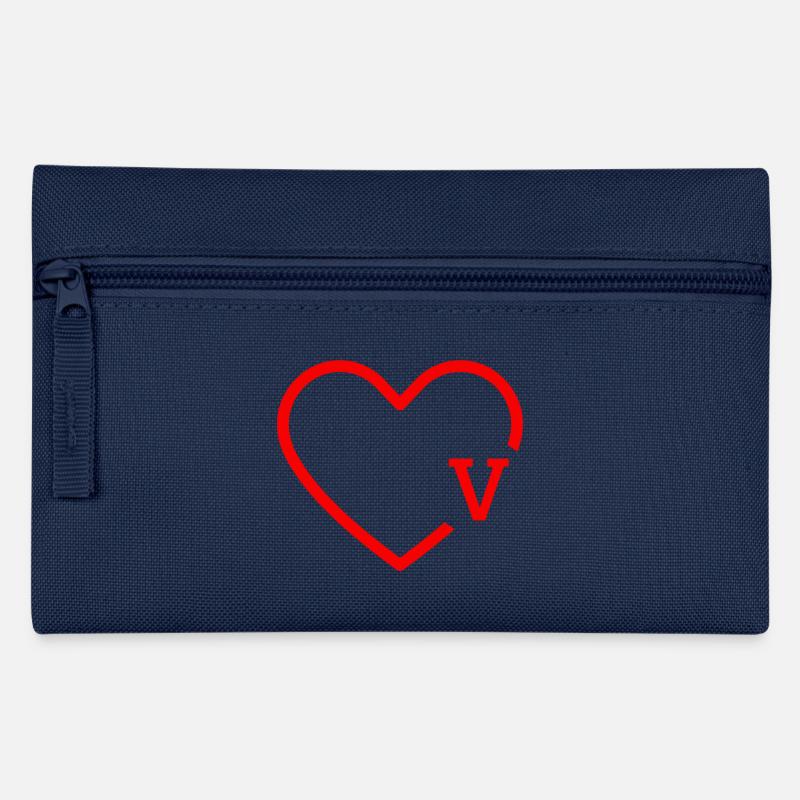 Buchstabe V Rotes Herz - Federtasche - Navy