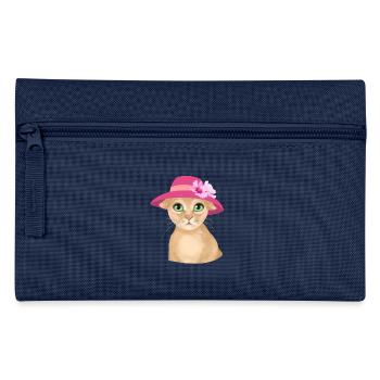 Katze mit Hut und Blume - Federtasche - Navy - Vorne