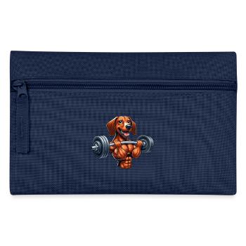 Sportlicher Dackel Gewichtheber Hantel Workout - Federtasche - Navy - Vorne