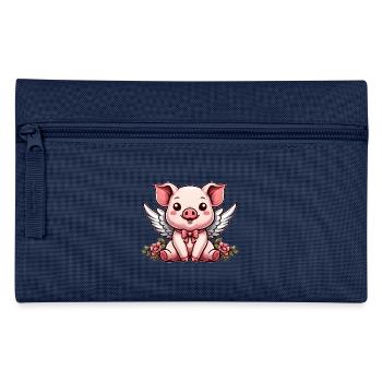 Cute Pig Angel Roses Cartoon Wings - Pencil Case - navy - Front