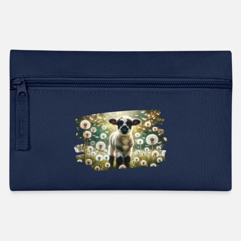 Charmantes Lamm im traumhaften Löwenzahnfeld - Federtasche - Navy
