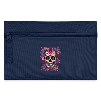 Tête de mort mexicaine, sugar skull, calavera rose - Trousse - marine - Devant
