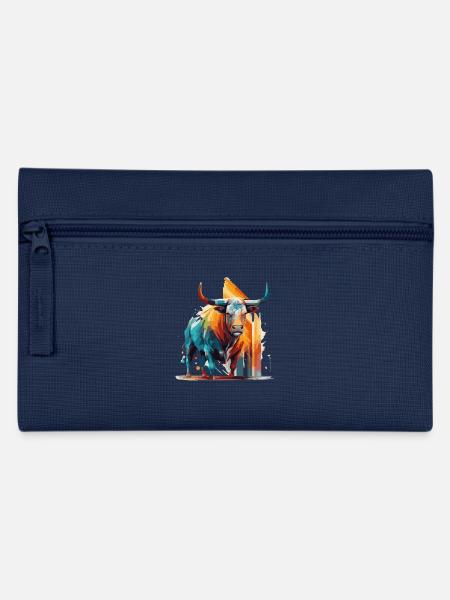 Stier, Bulle, Regenbogen - Federtasche - Navy