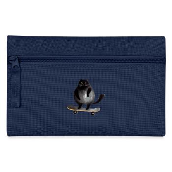 Kater auf Skateboard - Federtasche - Navy - Vorne