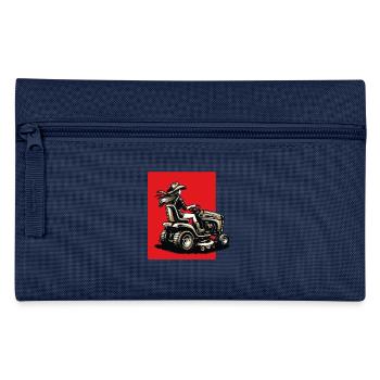 Frau auf Rasentraktor - Federtasche - Navy - Vorne