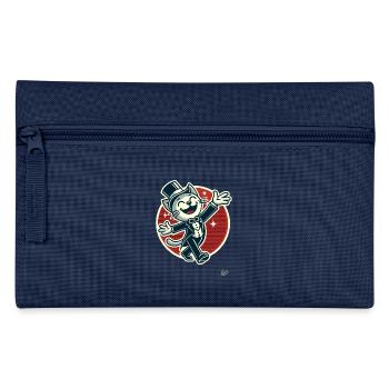 Elegante lustige Katze im Frack mit Zylinder - Federtasche - Navy - Vorne