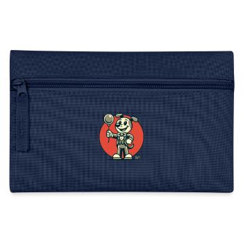 Schick gekleideter Hund mit einem Ballon - Federtasche - Navy - Vorne