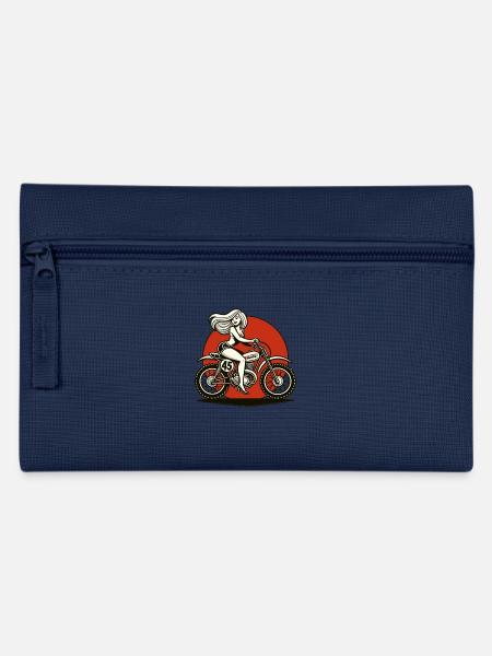 cooles Mädchen fährt Retro-Motocross Motorrad - Federtasche - Navy