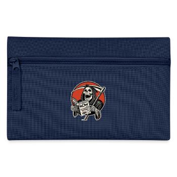 Sensenmann liest Wirtschafts-Magazin und lacht - Federtasche - Navy - Vorne