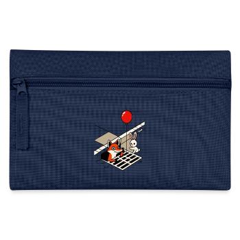 Es ist lustiger Fuchs mit Ballon und Hase im Gulli - Federtasche - Navy - Vorne