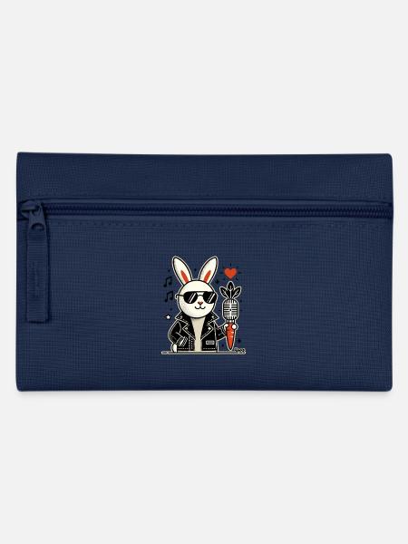 Rockmusik-Hase mit Vintage-Karotten-Mikrofon - Federtasche - Navy