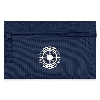 Captain Boat Ship Saying Sea Anchor Steering Wheel - Pencil Case - navy - Front