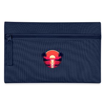 Sun Beach Holiday Retro Palm Trees Sea - Pencil Case - navy - Front