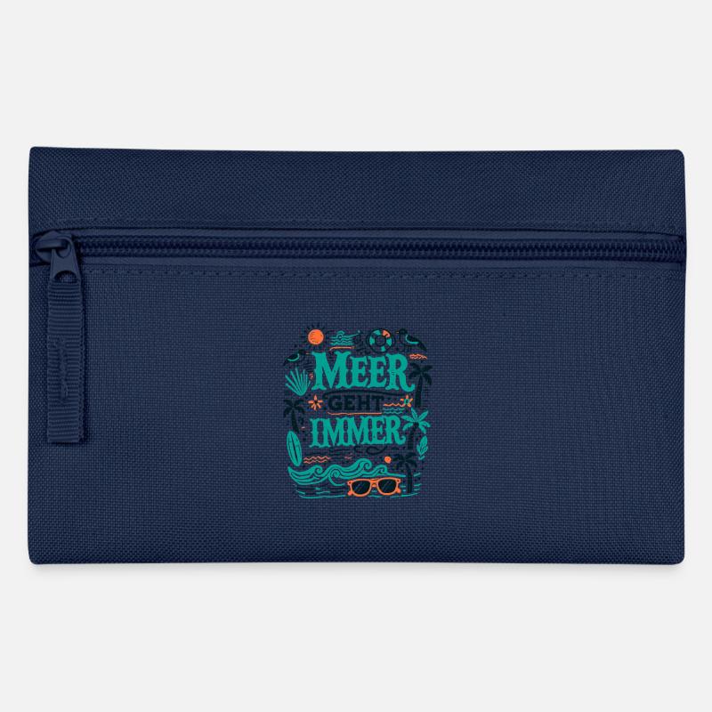 Sea Always Goes Summer Vacation Beach Coast Shirt - Pencil Case - navy