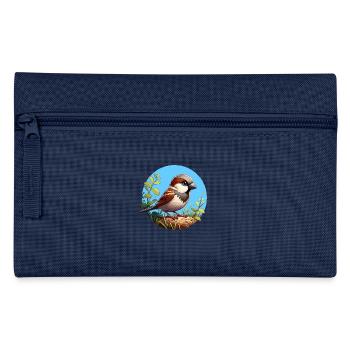 Spatz auf einem Ast - Federtasche - Navy - Vorne